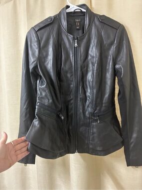 G.I.L.I. Black Leather Peplum Moto Jacket